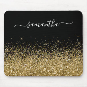 Mousepad Nome Elegante Brilho Preto e Dourado