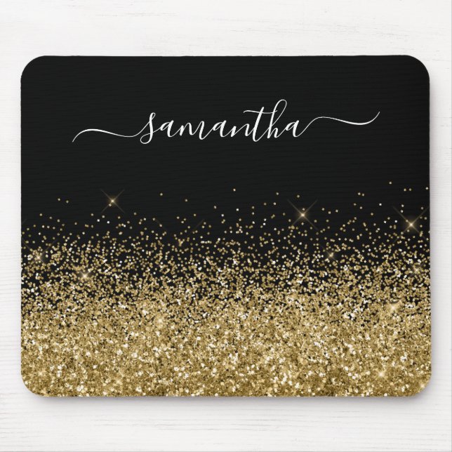 Mousepad Nome Elegante Brilho Preto e Dourado (Frente)