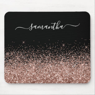 Mousepad Nome Elegante Glitter Dourado preto e Rosa