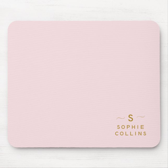 Mousepad Nome Elegante Mínimo Dourado Mínimo Cor-de-rosa-ro (Frente)