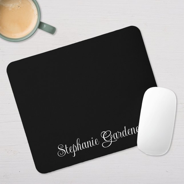Mousepad Nome em Caligrafia Curlada Preto e Branco (Personalized Black Mouse Pad)