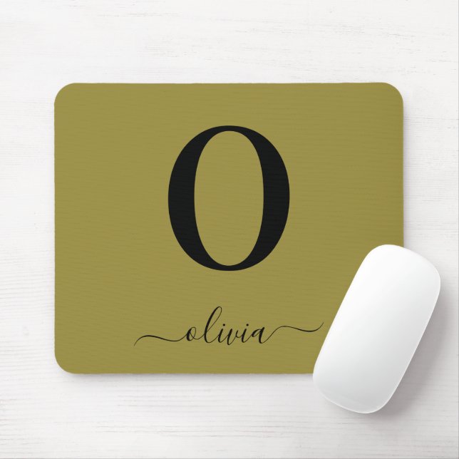 Mousepad Nome em Letra de Monograma Personalizado Dourado e (Com mouse)