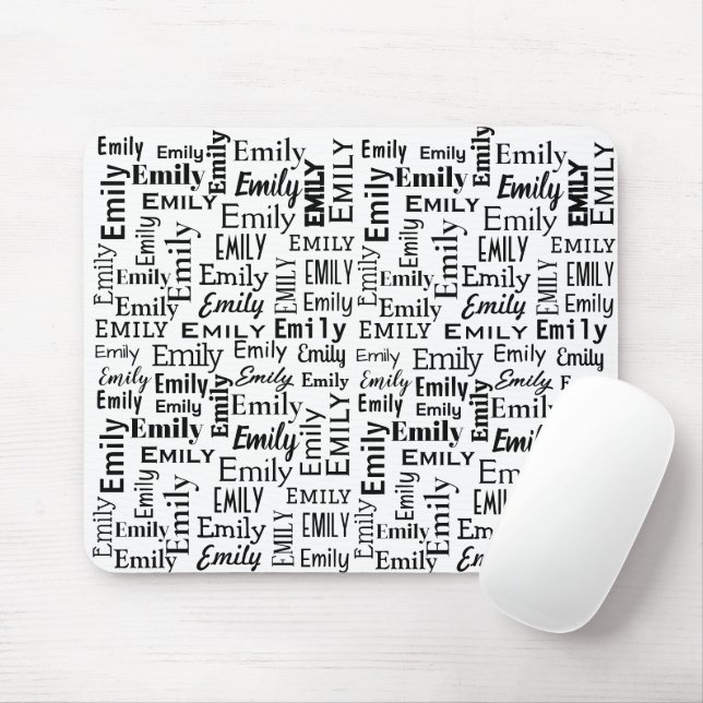 Mousepad Nome EMILY preto em branco (Com mouse)