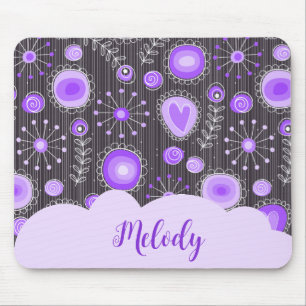 Mousepad Nome floral das cinzas roxas brancas