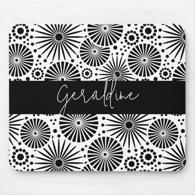 Mousepad Nome geométrico moderno em preto e branco explosão (Frente)