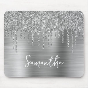 Mousepad Nome Glam com Brilho Prateado Caindo