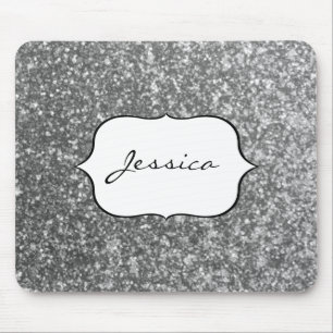 Mousepad Nome Glam feminino do encanto do brilho da prata