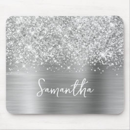 Mousepad Nome Glam Prateado Brilhante
