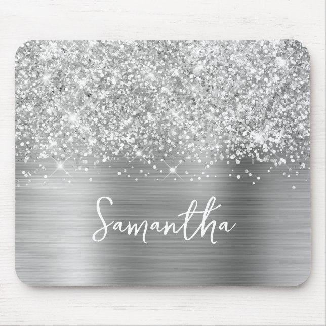 Mousepad Nome Glam Prateado Brilhante (Frente)