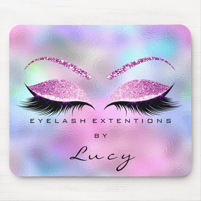 Mousepad Nome Glitter Makeup Beauty Studio Lash Pink Azul (Frente)