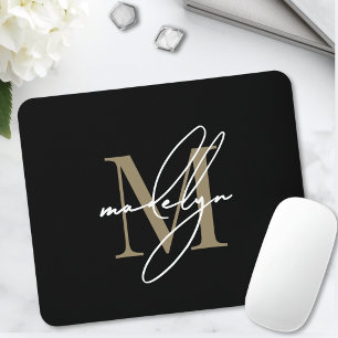 Mousepad Nome Inicial Monograma em Letra de Ouro Preto