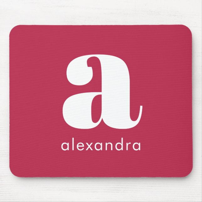 Mousepad Nome inicial Monograma Professional Magenta Simple (Frente)