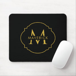 Mousepad Nome Inicial Personalizado Elegante Moderno Preto