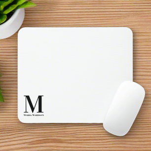 Mousepad Nome inicial preto e branco monograma moderno