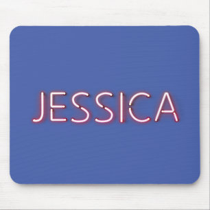 Mousepad Nome Jessica em luzes néon brilhantes