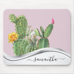 Mousepad Nome Manuscrito Cactus Garden Watercolor