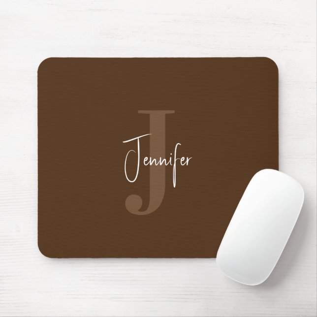 Mousepad Nome minimalista moderno e Monograma inicial Brown (Com mouse)