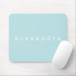 Mousepad Nome Minimalista Simples Design Aqua Pastel Person<br><div class="desc">Este mouse personalizado na moda apresenta um simples design minimalista do seu nome em uma fonte de máquina de escrever retrô em branco sobre um fundo azul de aqua pastel. ideia de presente de excelente!</div>