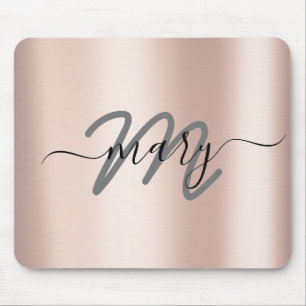Mousepad Nome Mínimo do Rosa de Blush Cinza Monograma