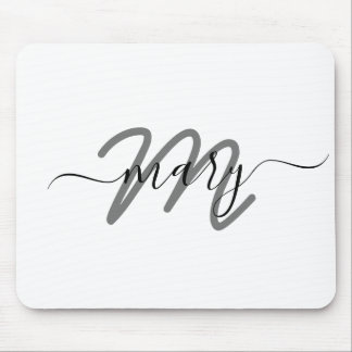 Mousepad Nome mínimo Monograma Cinza branca de Cinza