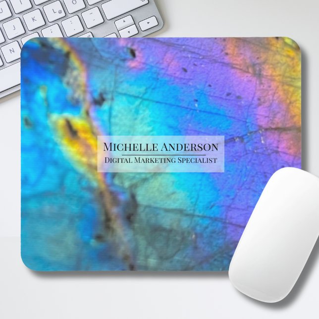 Mousepad Nome moderno colorido da moda (Trendy Rainbow Labradorite Crystal Modern Name Mouse Pad)