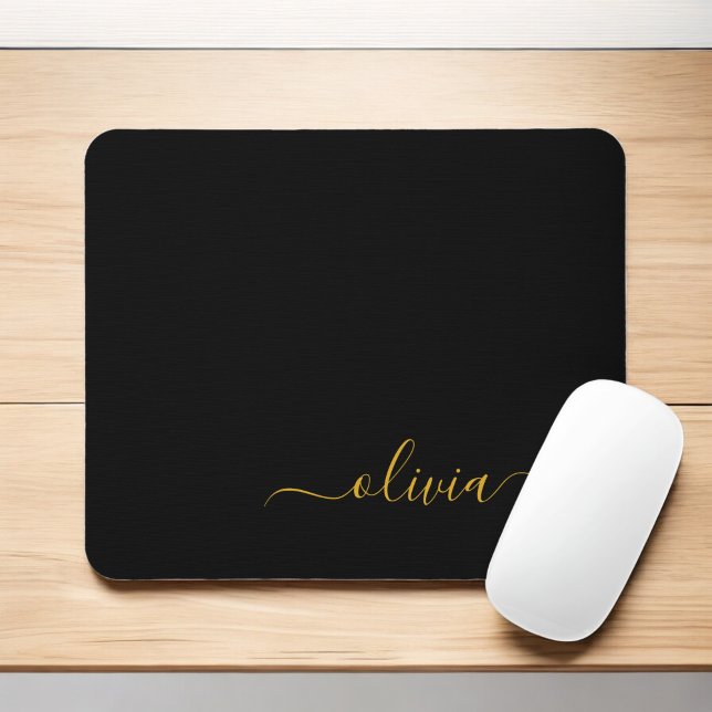 Mousepad Nome Moderno do Monograma de Script Menino Dourado (Criador carregado)