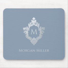 Mousepad Nome Monograma Azul Empoeirado Suntuoso Brasão Ant