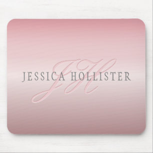Mousepad Nome & Monograma Bege Ouro Rosa FAUX Macio