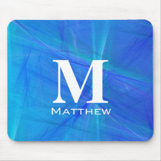 Mousepad Nome Monograma Branco Fractal Azul Legal