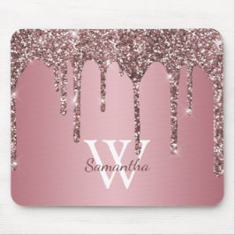 Mousepad Nome Monograma Brilho Rosa Dourado Rosado