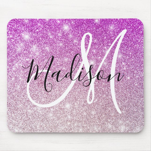 Mousepad Nome Monograma com Brilho Roxo Feminino e Glamour (Frente)