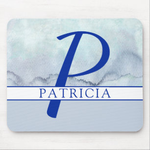 Mousepad Nome   Monograma de cor azul
