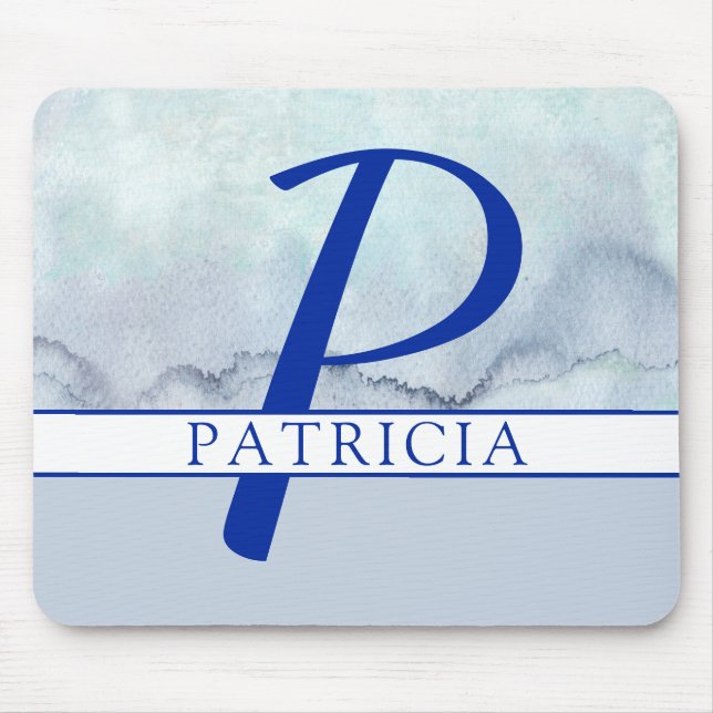 Mousepad Nome | Monograma de cor azul (Frente)