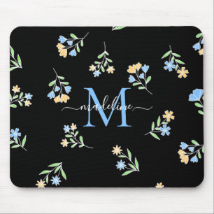 Mousepad Nome monograma e amarelo azul inicial