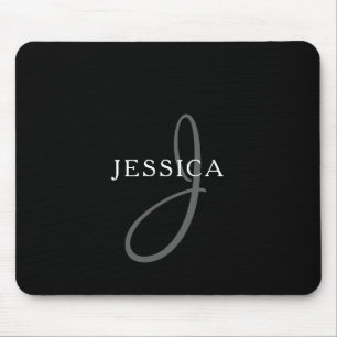 Mousepad Nome Monograma Elegante Preto Branco e Cinza