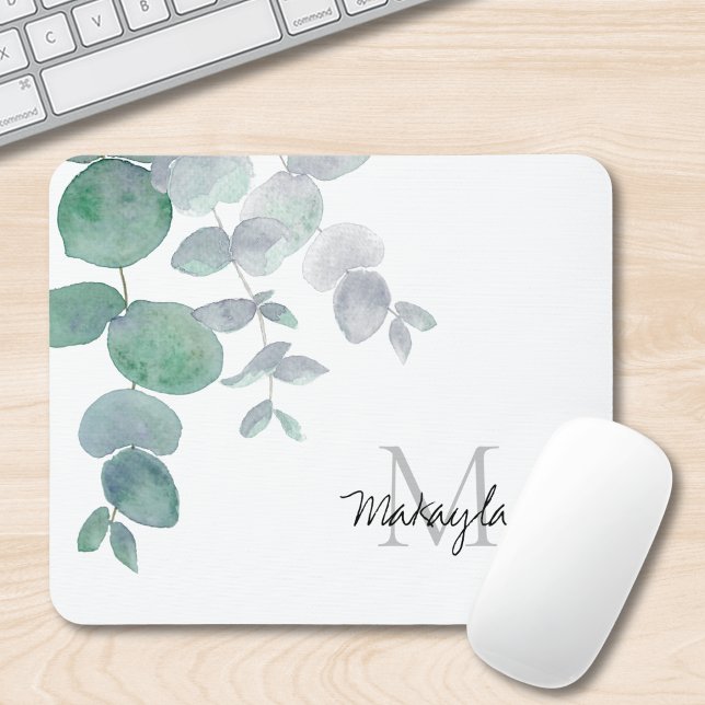 Mousepad Nome Monograma Eucalyptus Greenery (Criador carregado)