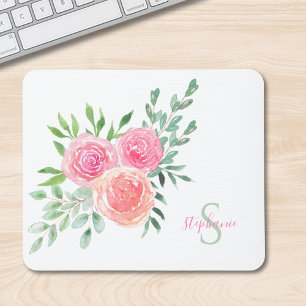 Mousepad Nome Monograma Floral Watercolor