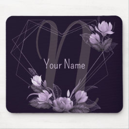 Mousepad Nome Monograma Frame Geométrico Violeta Floral Rox