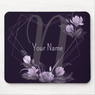Mousepad Nome Monograma Frame Geométrico Violeta Floral Rox