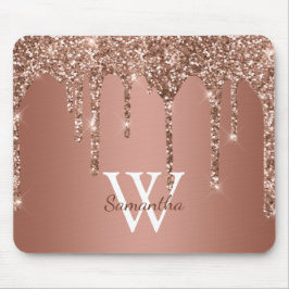 Mousepad Nome Monograma Gotejamento Brilho Dourado Rosa