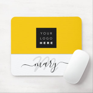 Mousepad Nome Monograma Logotipo Branco Mínimo Amarelo-Limã