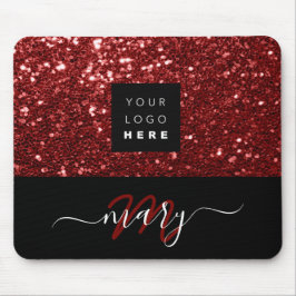 Mousepad Nome Monograma Logotipo Glitter Mínimo da Borgonha
