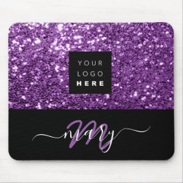 Mousepad Nome Monograma Logotipo Glitter Roxo Mínimo