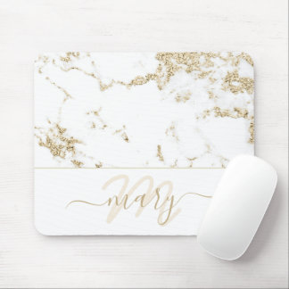Mousepad Nome Monograma Marble Elegante Dourado Abstrato Br