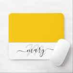 Mousepad Nome Monograma Mínimo Amarelo Limão Branco Moderno<br><div class="desc">Abstrato moderno Design Contemporâneo Design italiano Florença de  italiano florence K</div>