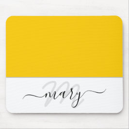 Mousepad Nome Monograma Mínimo Amarelo Limão Branco Moderno
