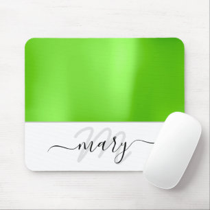 Mousepad Nome Monograma Mínimo Verde Branco Verde Moderno
