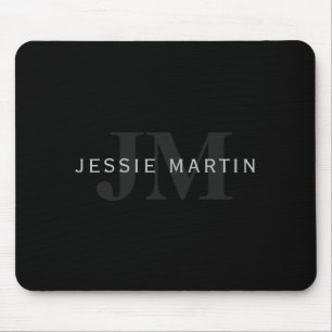 Mousepad Nome & monograma modernos   cinzento & preto