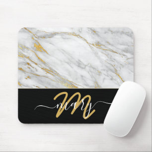 Mousepad Nome Monograma Ouro Marble Traça para trás Branco