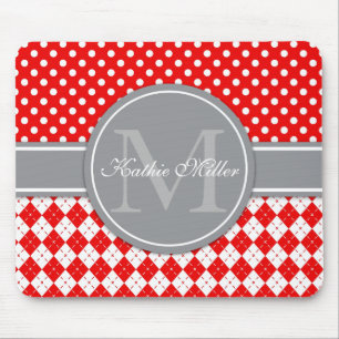 Mousepad Nome & monograma personalizados Argyle Polkadot